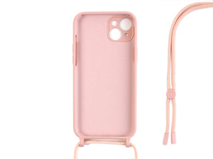 Rixus For iPhone 14 TPU Necklace Cord Cover Pink