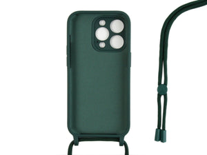 Rixus For iPhone 14 Pro TPU Necklace Cord Cover Dark Green