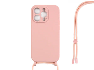 Rixus For iPhone 14 Pro TPU Necklace Cord Cover Pink