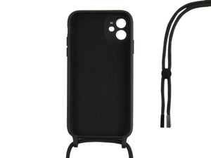 Rixus For iPhone 11 TPU Necklace Cord Cover Black