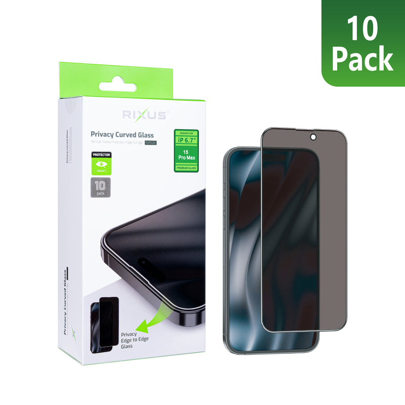 Rixus Privacy Full Curved Edge Tempered Glass For iPhone 15 Pro Max (10-Pack)