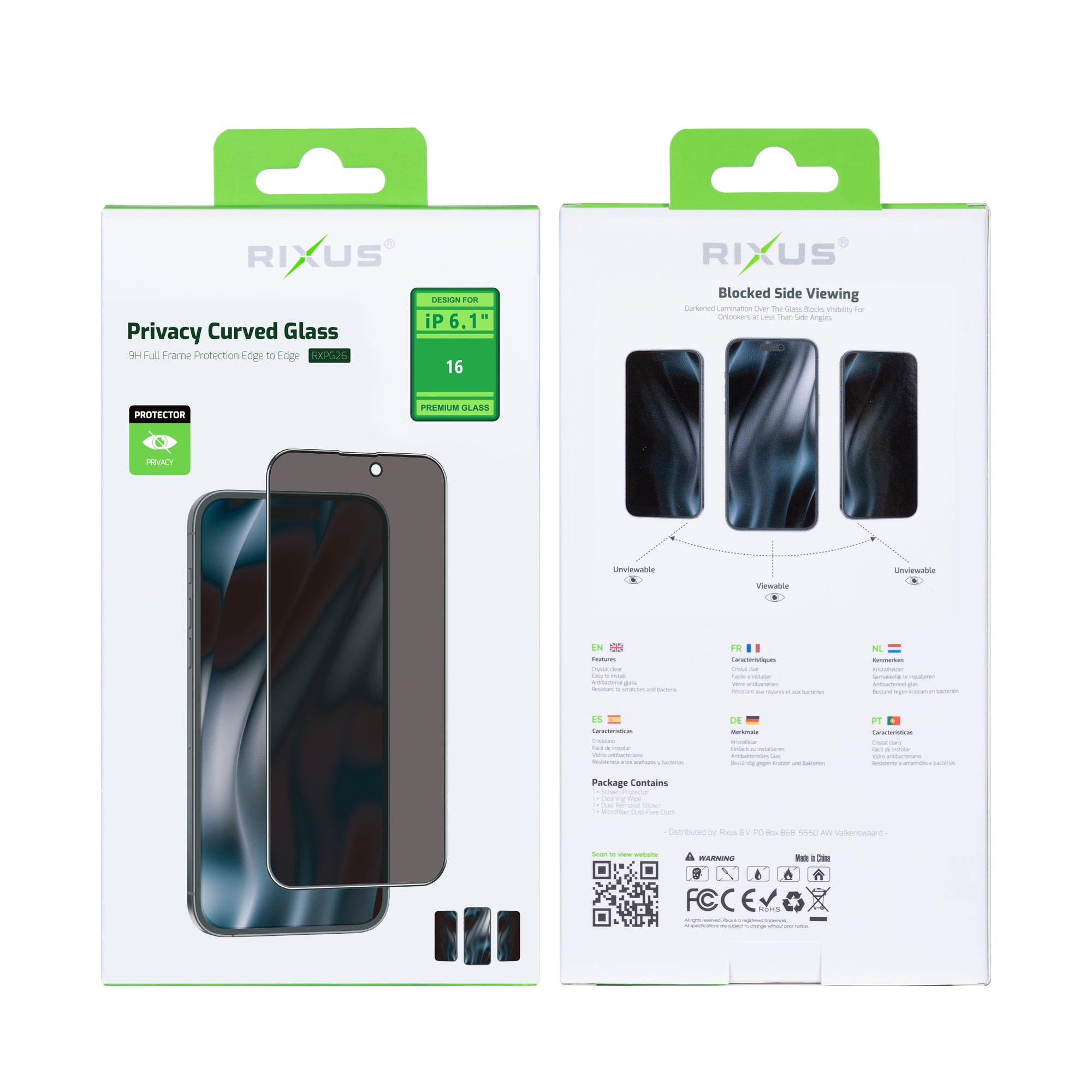 Rixus Privacy Full Curved Edge Tempered Glass For iPhone 16