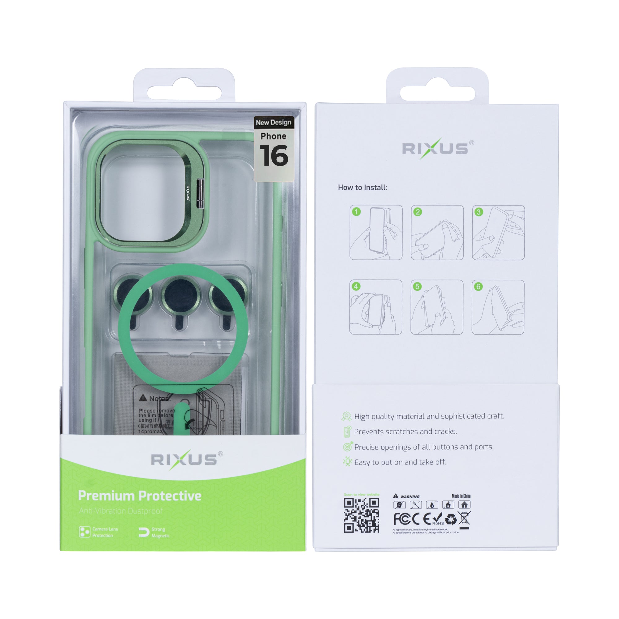 Rixus Classic 03 Case With MagSafe For iPhone 16 Light Green