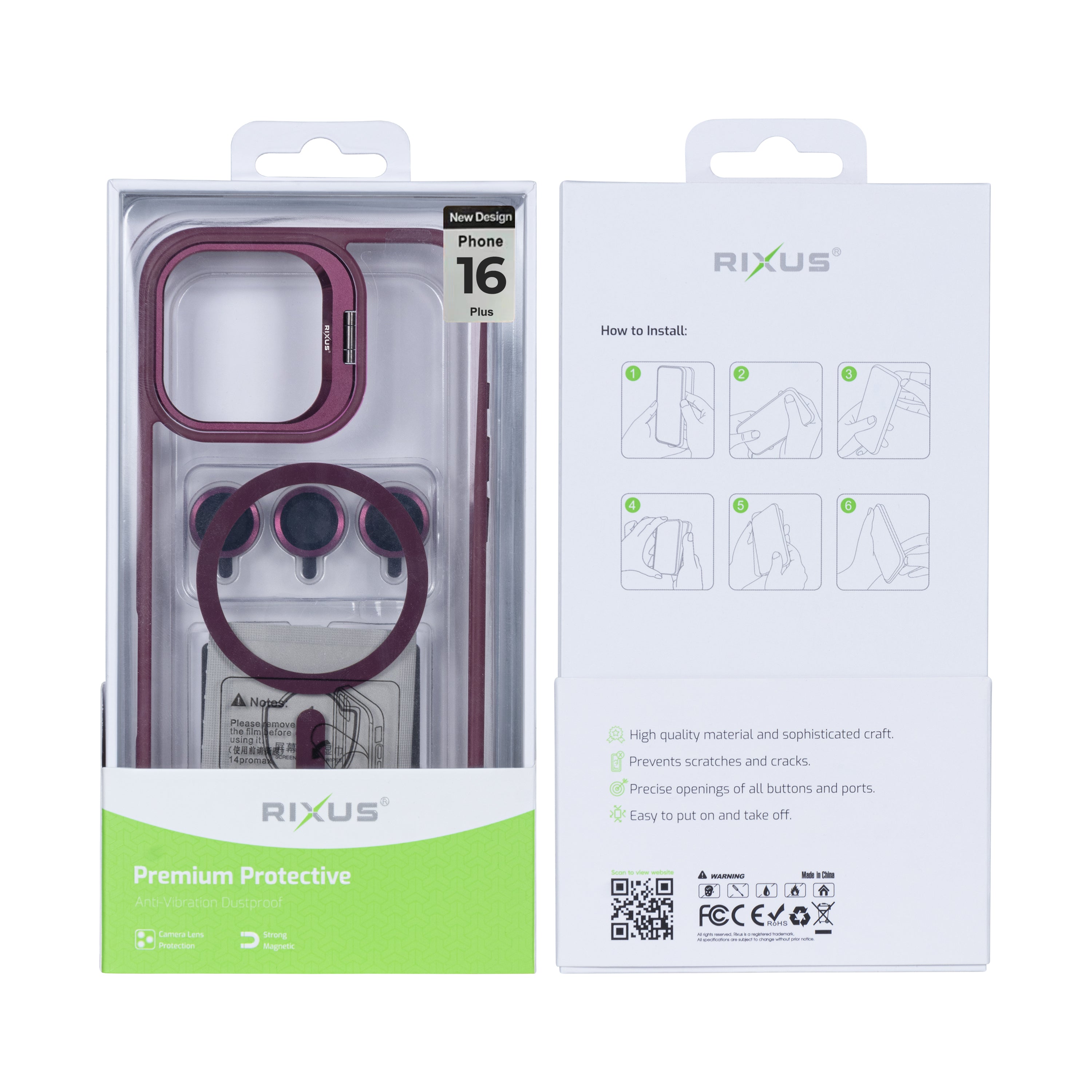 Rixus Classic 03 Case With MagSafe For iPhone 16 Plus Dark Pink