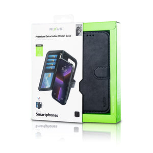 Rixus For iPhone 16 Duo Magnetic Detachable Wallet Black