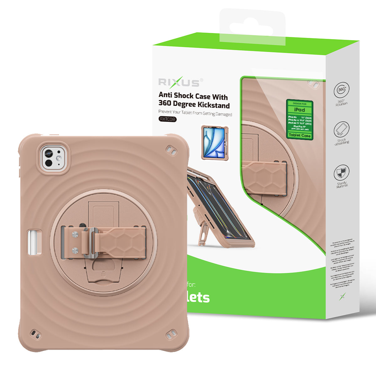Rixus RXTC08 Anti Shock Case For iPad Air 11" (2024), Air 4 10.9" (2020), Air 5 10.9" (2022), Pro 11" (2018, 2020, 2021, 2022) Latte