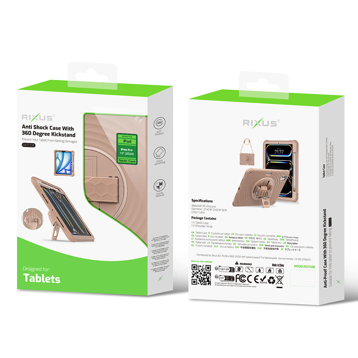 Rixus RXTC08 Anti Shock Case For iPad Pro 13" (2024) Latte