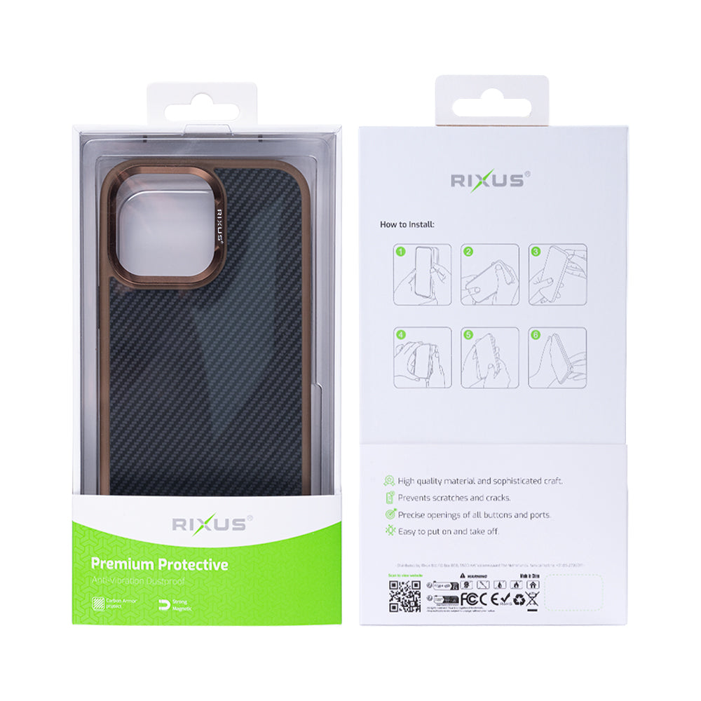 Rixus Mag Carbon With MagSafe For iPhone 14 Brown