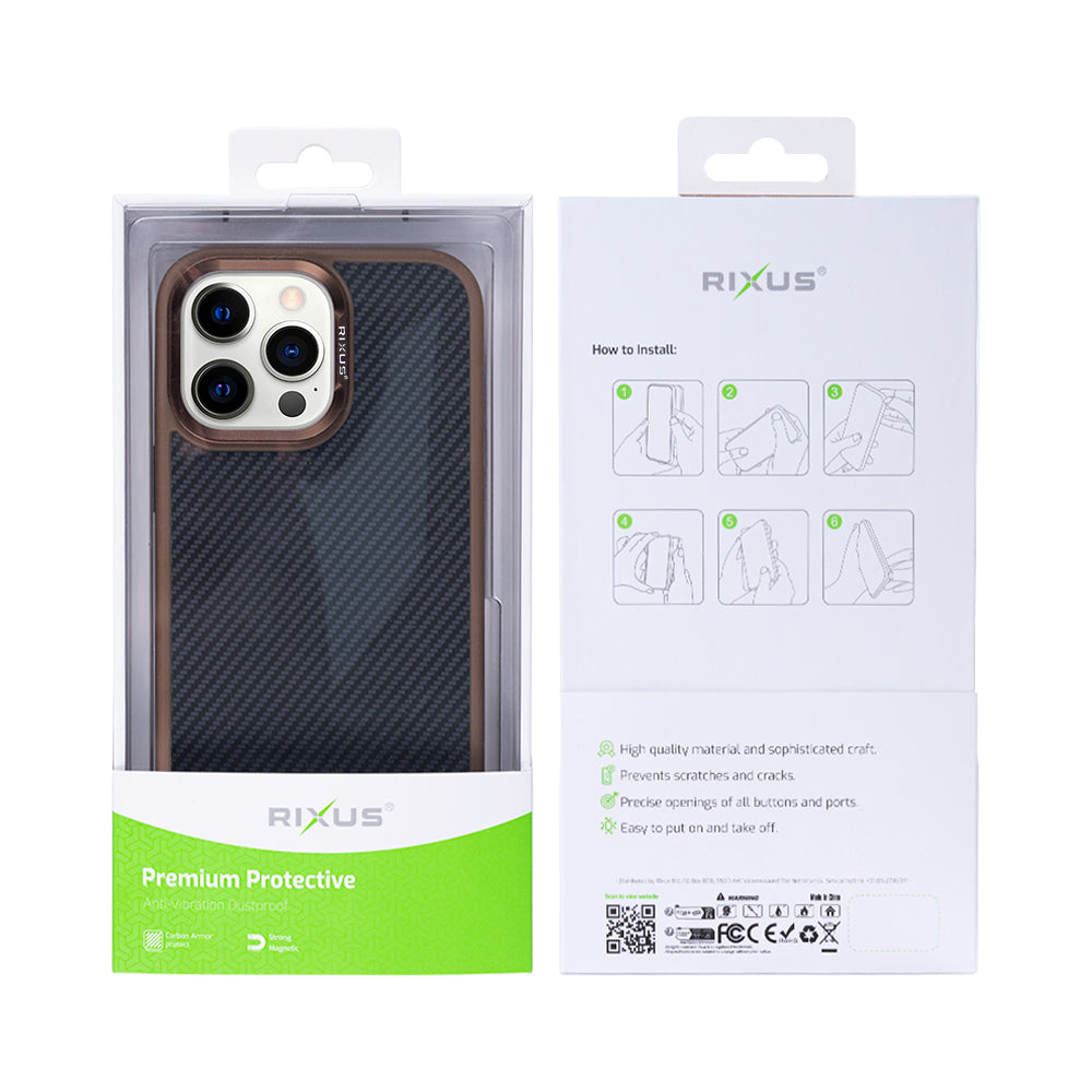 Rixus Mag Carbon With MagSafe For iPhone 14 Pro Max Brown