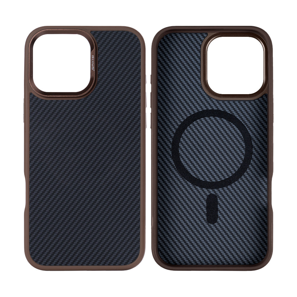 Rixus Mag Carbon With MagSafe For iPhone 16 Pro Brown