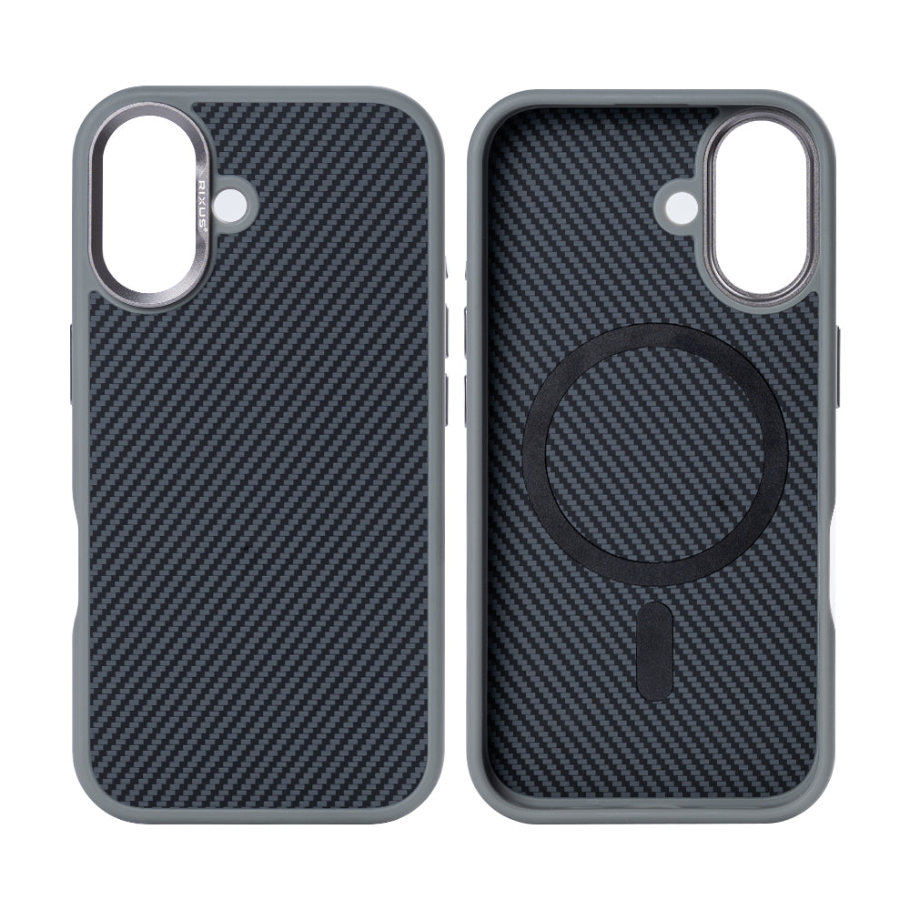 Rixus Mag Carbon With MagSafe For iPhone 16 Plus Titanium Grey