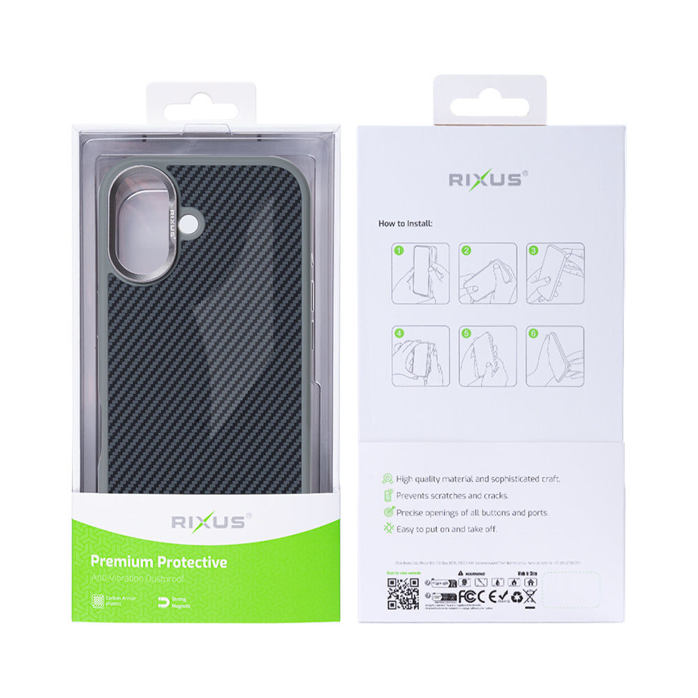 Rixus Mag Carbon With MagSafe For iPhone 16 Plus Titanium Grey