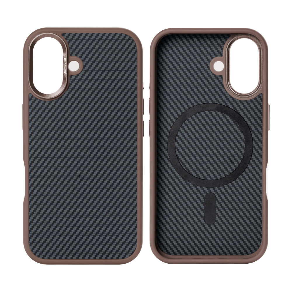 Rixus Mag Carbon With MagSafe For iPhone 16 Plus Brown