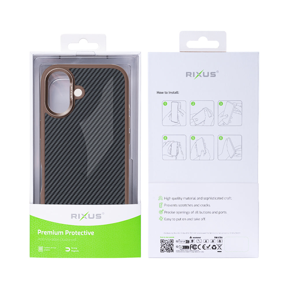 Rixus Mag Carbon With MagSafe For iPhone 16 Plus Brown