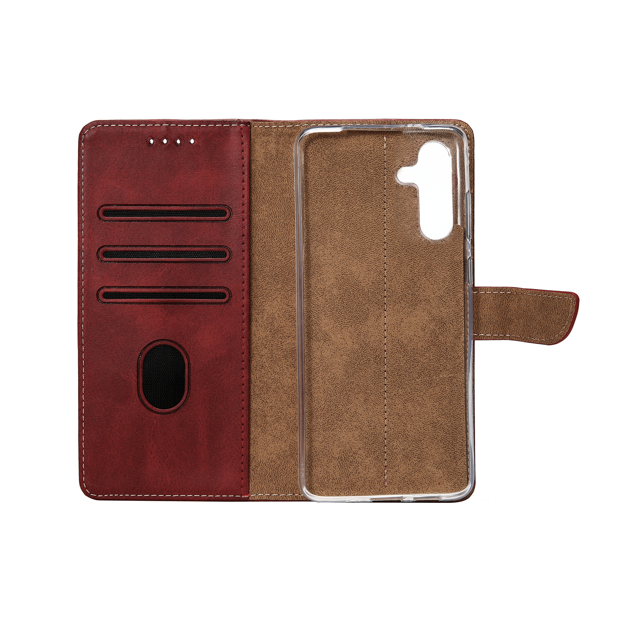 Rixus Bookcase For Samsung Galaxy S24, S25 Dark Red