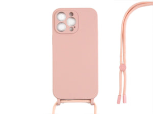 Rixus For iPhone 12 Pro TPU Necklace Cord Cover Pink
