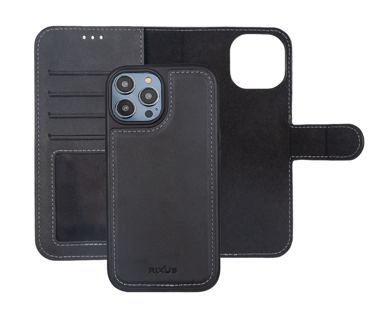 Rixus For iPhone 12, 12 Pro Duo Magnetic Detachable Wallet Black